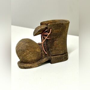 Early 20th Century Antique Hand Carved Prisoner Made Wooden Boot Figurine